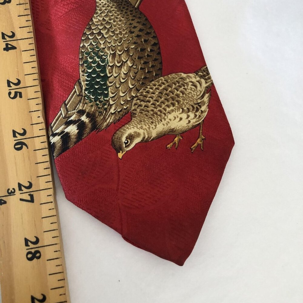 Robert Talbott Tie Mens Red Silk Pheasant Bird Hunting Wildlife Necktie Italy - Picture 8 of 11
